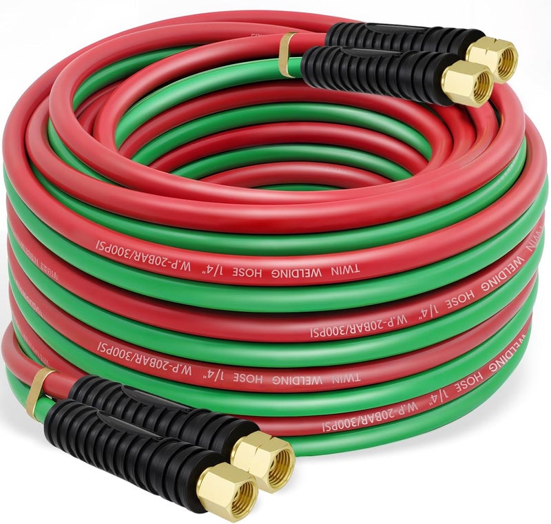 RX WELD Oxygen Acetylene Hose 1/4-Inch × 50 Feet with 9/16"-18 B fittings,Torch Hose,Grade R (50 Feet) - Image 1